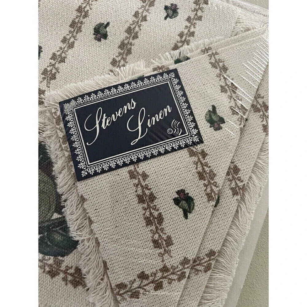 Vintage Stevens Linen Placemats Napkins Cup Towel Original Packaging Flowers